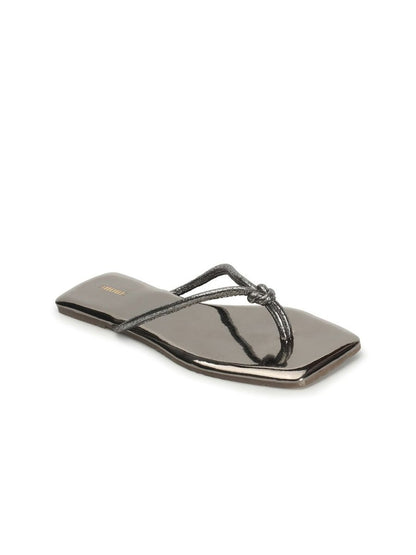 Dhiyona AK Silver-Toned Knotted Textured Open Toe Flats