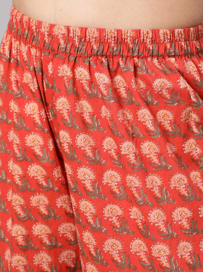 Dhiyona AN Ethnic Motifs Printed Empire Gotta Patti Pure Cotton A-Line Kurta with Sharara