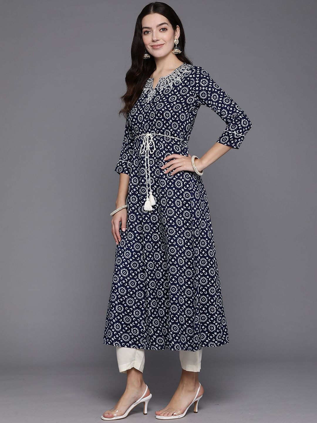 Dhiyona IE Pack Of 2 Floral Printed Notch Neck A-line Kurta