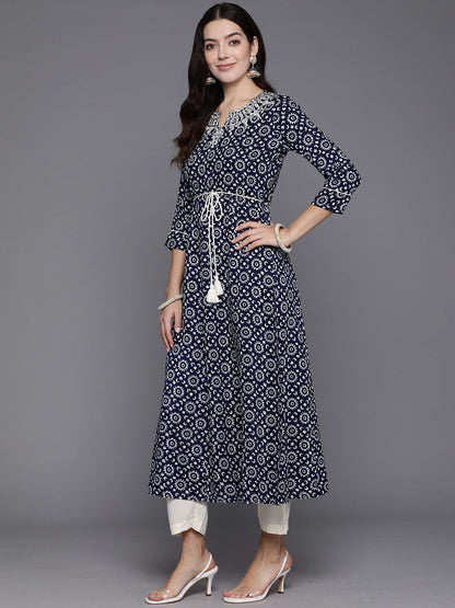 Dhiyona IE Pack Of 2 Floral Printed Notch Neck A-line Kurta