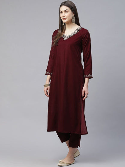 Dhiyona KL Women Ethnic Motifs Embroidered Work Velvet Kurta & Trousers With Dupatta