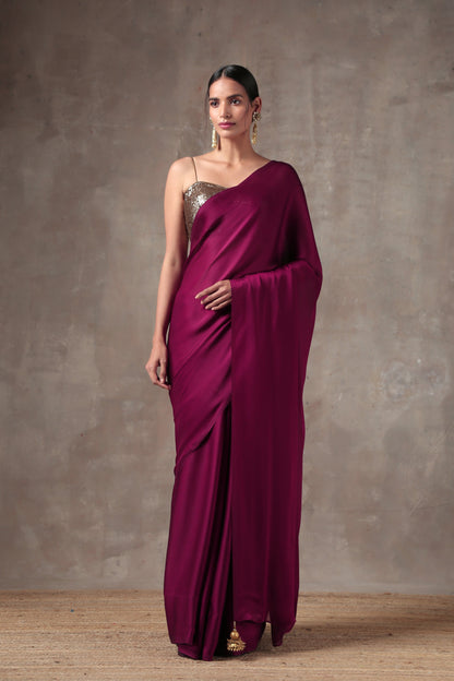 Dhiyona ST Wine Satin Saree with Bronze Pendants