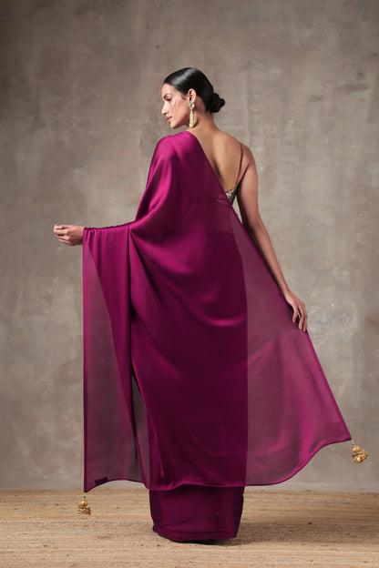 Dhiyona ST Wine Satin Saree with Bronze Pendants