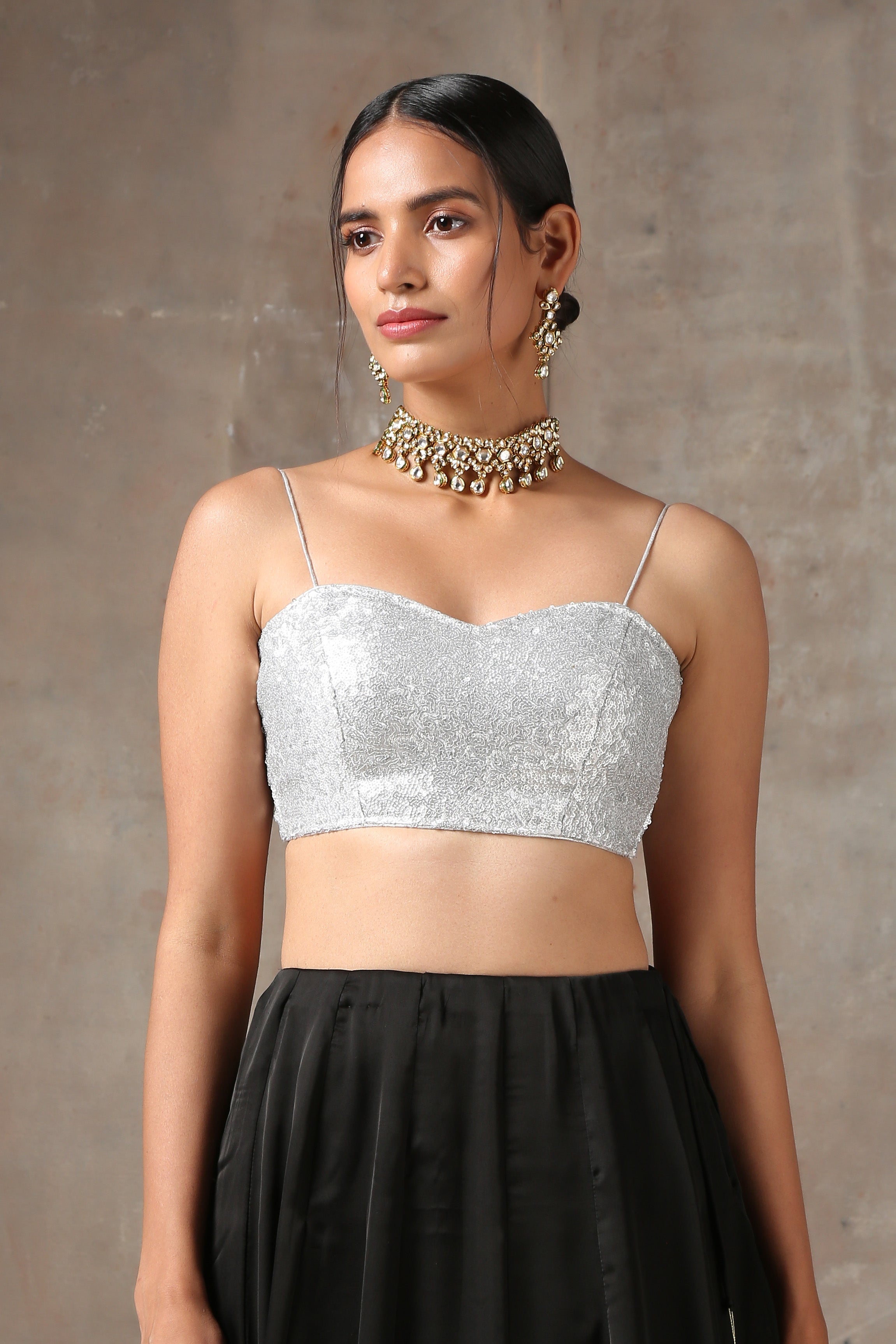 Dhiyona ST Blouse - Dull Silver Sequin