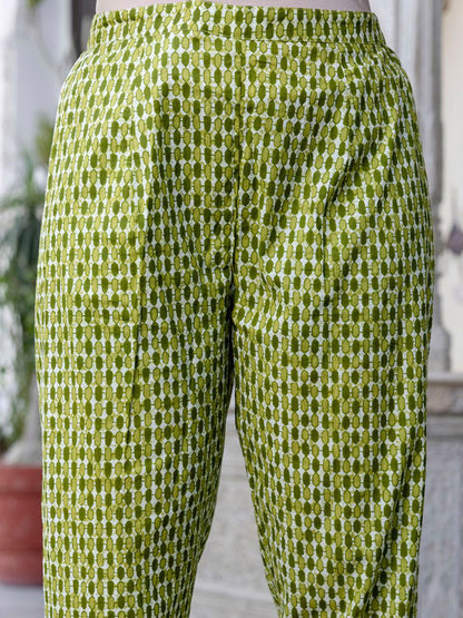 Floral Printed V-Neck Pure Cotton Straight Kurta With Trouser And Dupatta