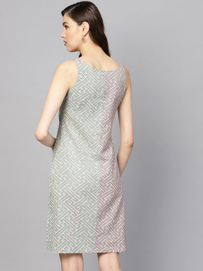 Dhiyona AY Women's Sea Green & Purple Printed A-Line Dress