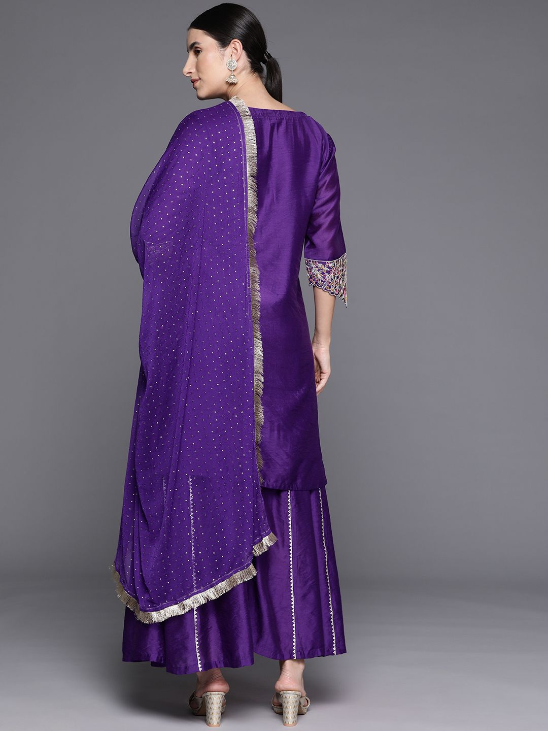 Dhiyona VA Women Floral Yoke Design Sequinned Chanderi Silk Kurta with Palazzos & Dupatta