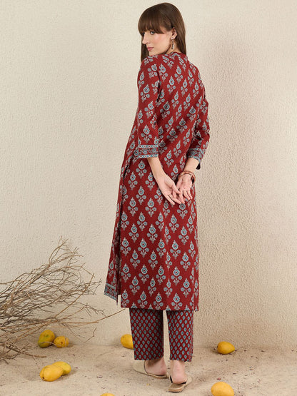 Women Floral Printed Cotton Kurta with Trousers