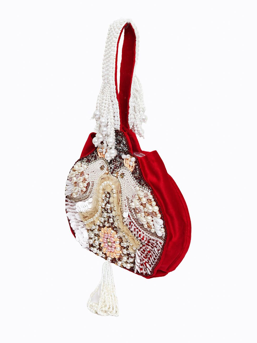 Dhiyona NR Maroon & Off White Embroidered Embroidered Potli Clutch