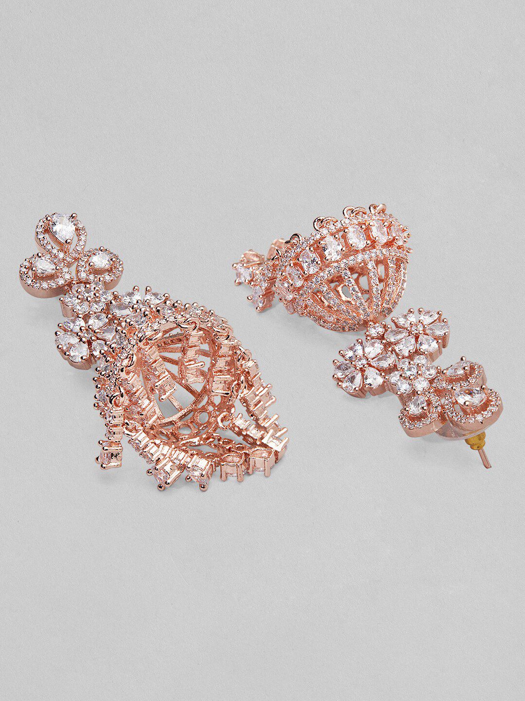 Dhiyona RJ Women's 22K Rose Gold-Plated AAA Cubic Zirconia Studded Dome-Shaped Jhumkas Earrings
