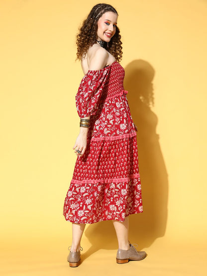 Dhiyona AY Women's Attractive Red Floral All in the Details Dress