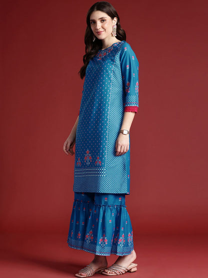 Dhiyona AN Women Floral Printed Regular Kurta With Sharara & Dupatta