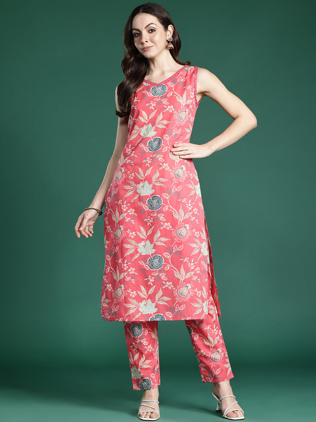 Floral Printed Pure Cotton Kurta with Trousers