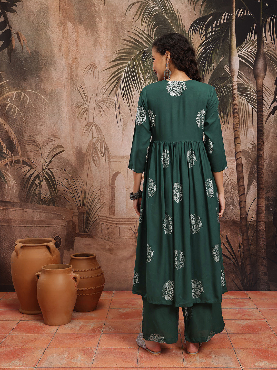 Floral Printed Empire Anarkali Kurta with Trousers