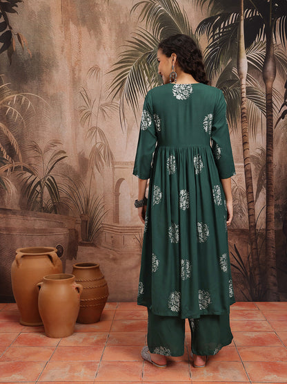 Floral Printed Empire Anarkali Kurta with Trousers