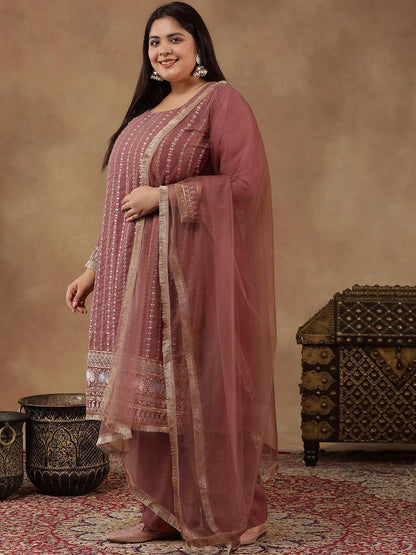 Dhiyona IN Women Ethnic Motifs Embroidered Regular Thread Work Kurta with Palazzos & With Dupatta