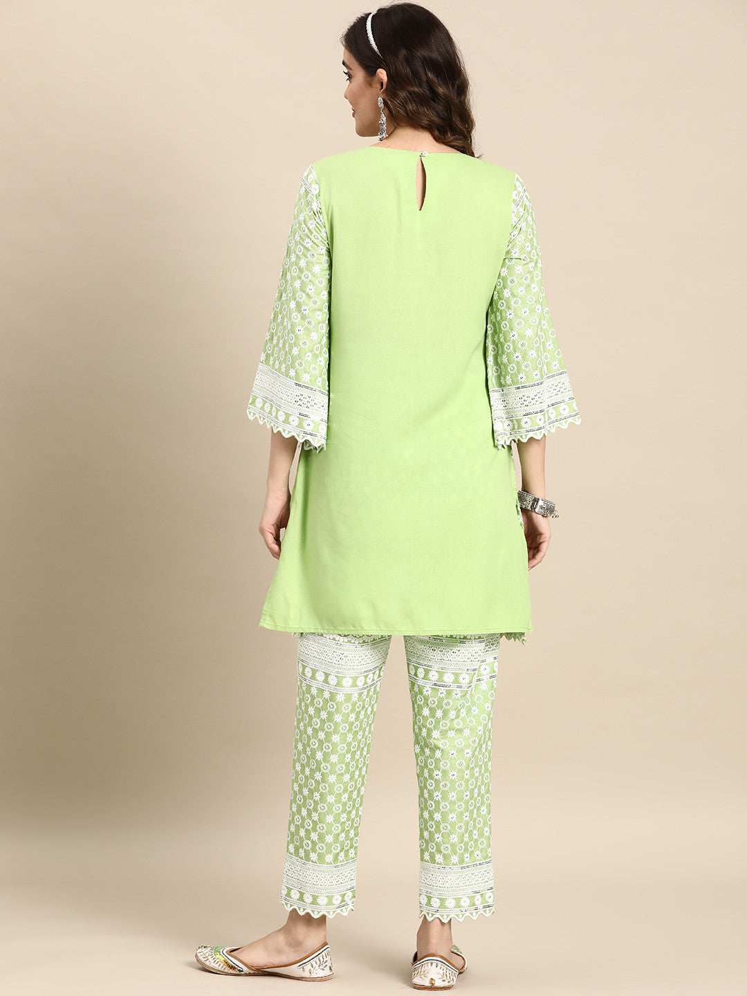 Floral Embroidered Mirror Work Kurta with Trousers