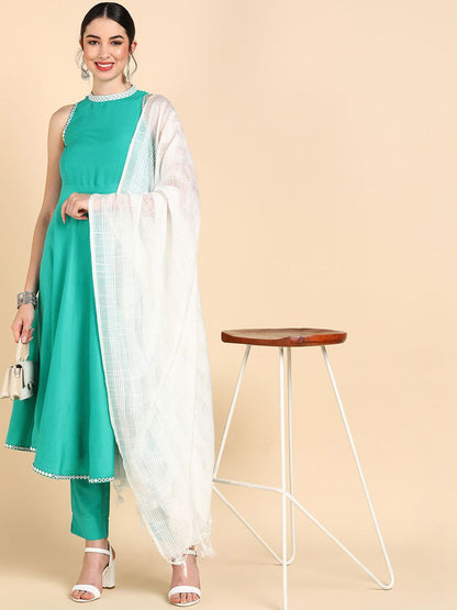 Dhiyona KL Women Mirror Work Anarkali Kurta With Trousers & With Dupatta
