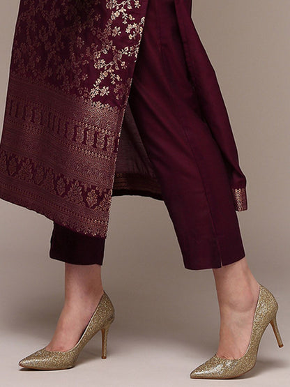 Dhiyona KL Floral Woven Design Zari Straight Kurta With Trousers & Dupatta