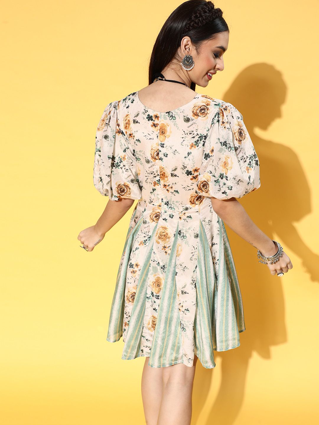 Dhiyona AY Women's Gorgeous Green Romantic Florals Dress