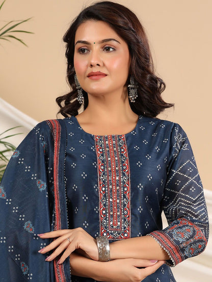 Dhiyona RR Women's Bandhani Printed Sequinned Kurta with Trousers & Dupatta