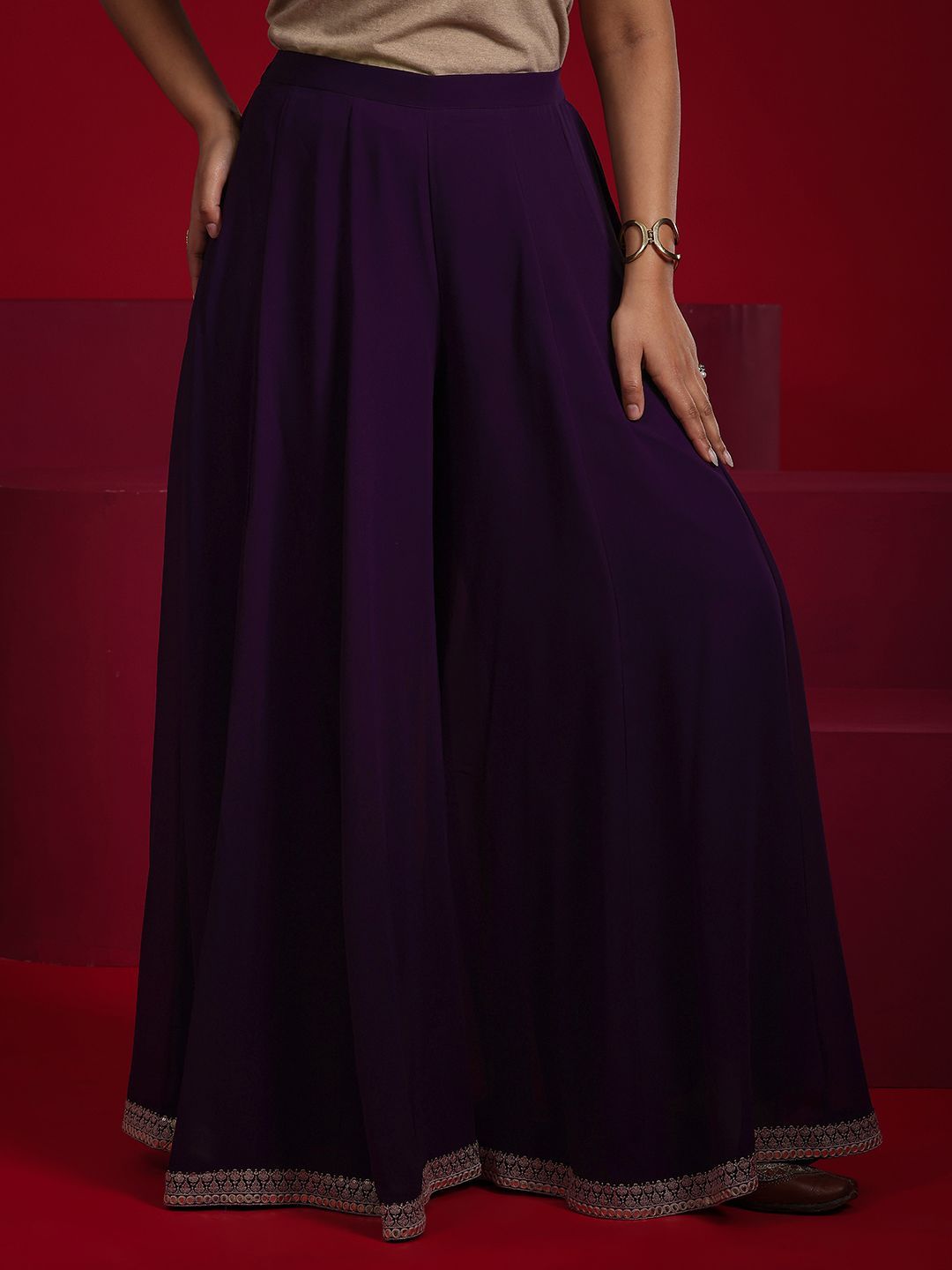 Dhiyona LL Floral Embroidered Georgette Straight Kurti With Palazzos & Dupatta