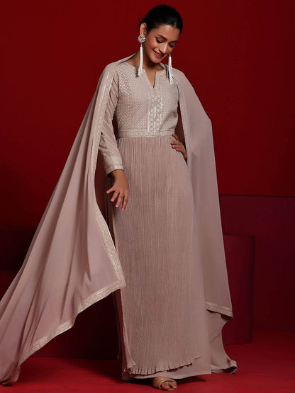 Dhiyona LL Ethnic Motifs Embroidered Regular Sequinned Georgette Kurta & Palazzo & Dupatta
