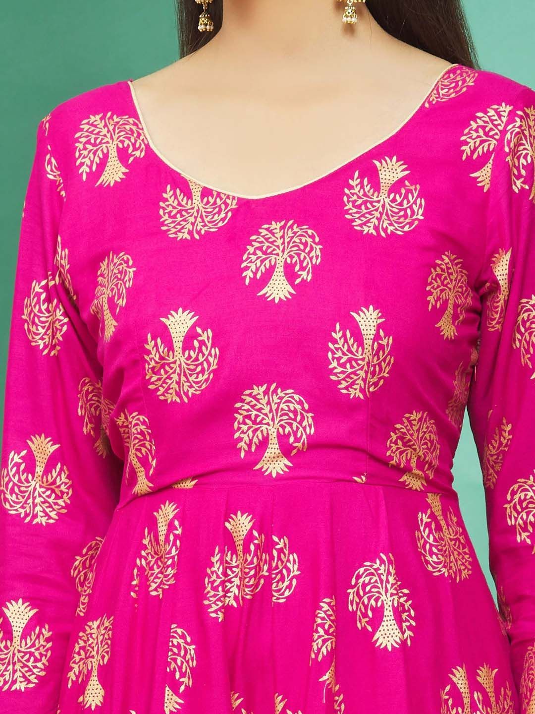 Dhiyona KL Women Floral Foil Printed Anarkali Kurta with Palazzos & With Dupatta