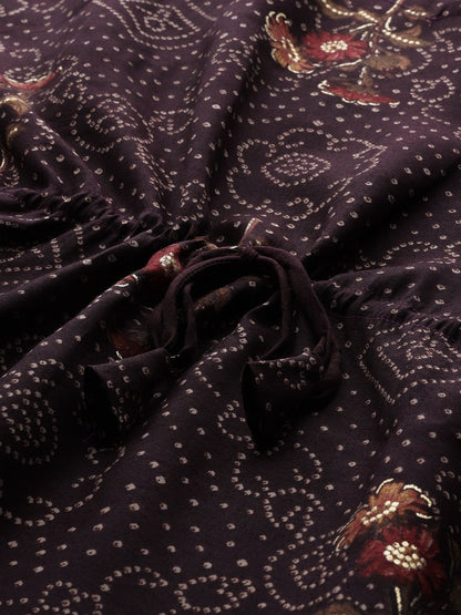 Dhiyona IE Women Bandhani Printed Flared Sleeves Gotta Patti Kaftan Kurta