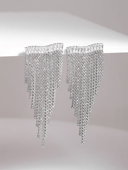 Dhiyona RJ Women's Silver Plated Crystal & AD Studded Shoulder Duster Glamorous Earrings