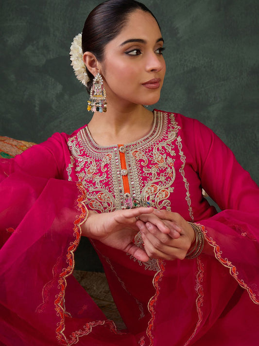 Women Ethnic Motifs Embroidered Regular Kurta with Trousers & With Dupatta