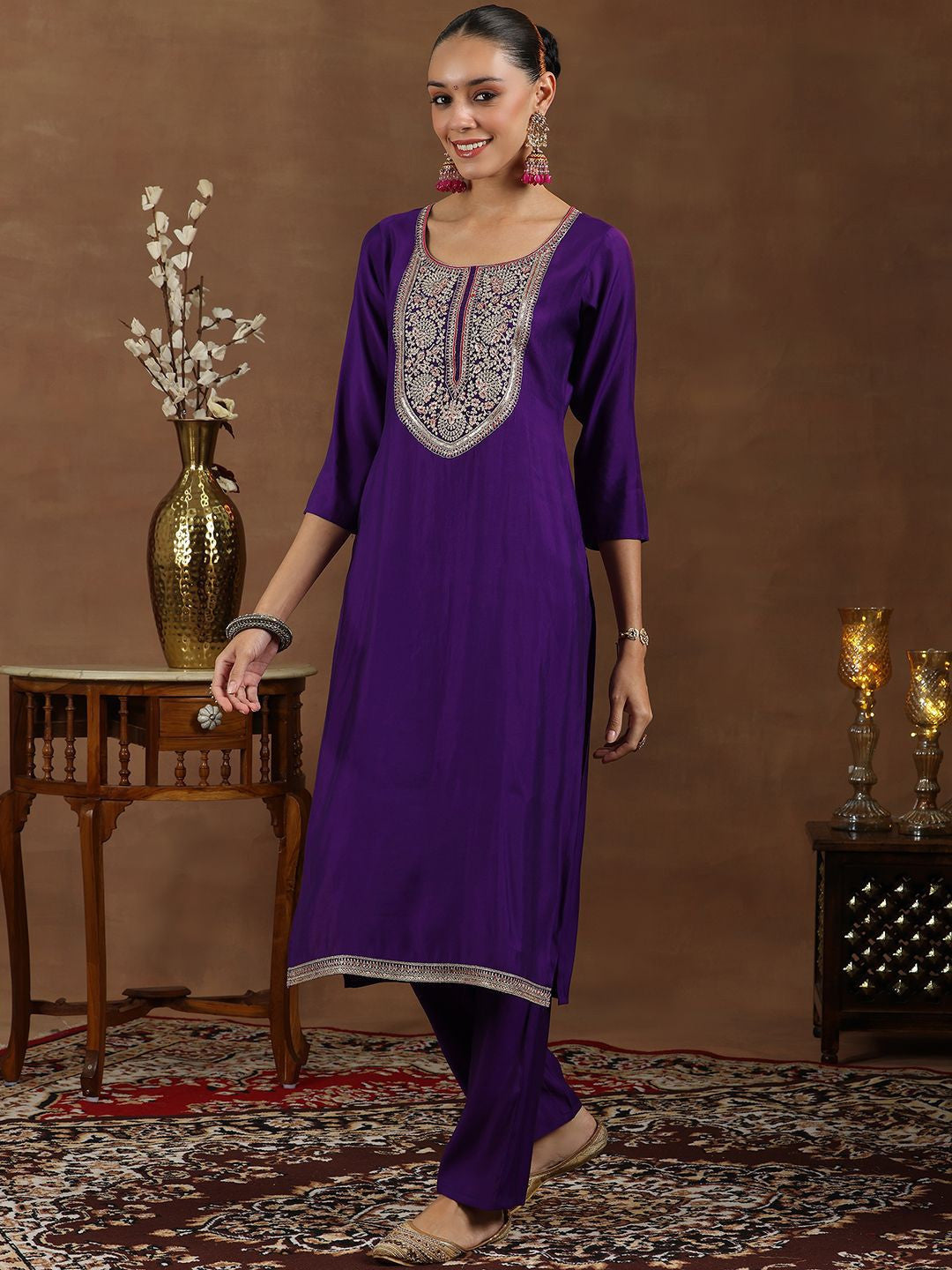 Women Floral Yoke Design Regular Kurta with Trousers & Dupatta