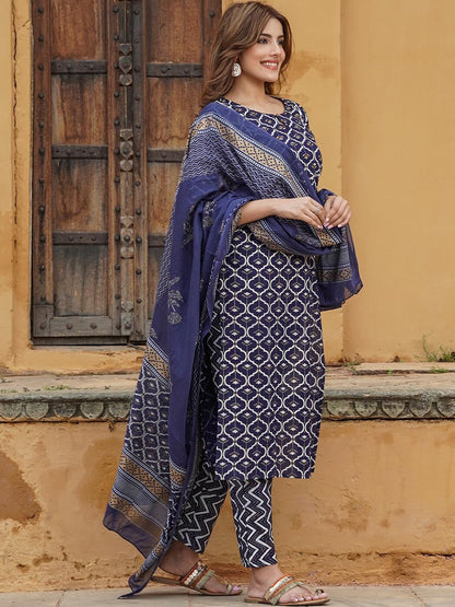 Dhiyona KL Printed Gotta Patti Kurta With Trousers & Dupatta