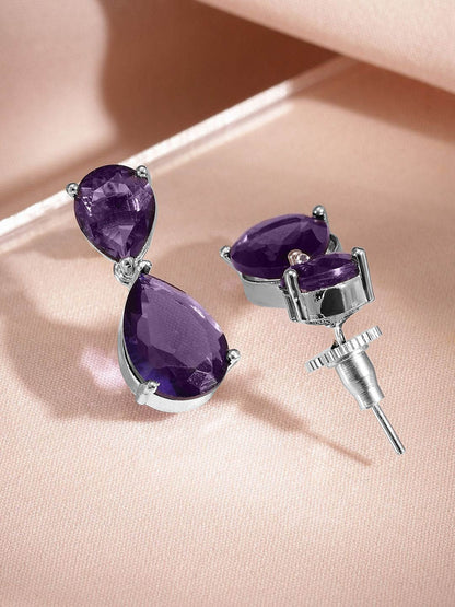 Dhiyona RJ Women's Rhodium-Plated Amethyst Purple AD & Cubic Zirconia Studded Necklace Set