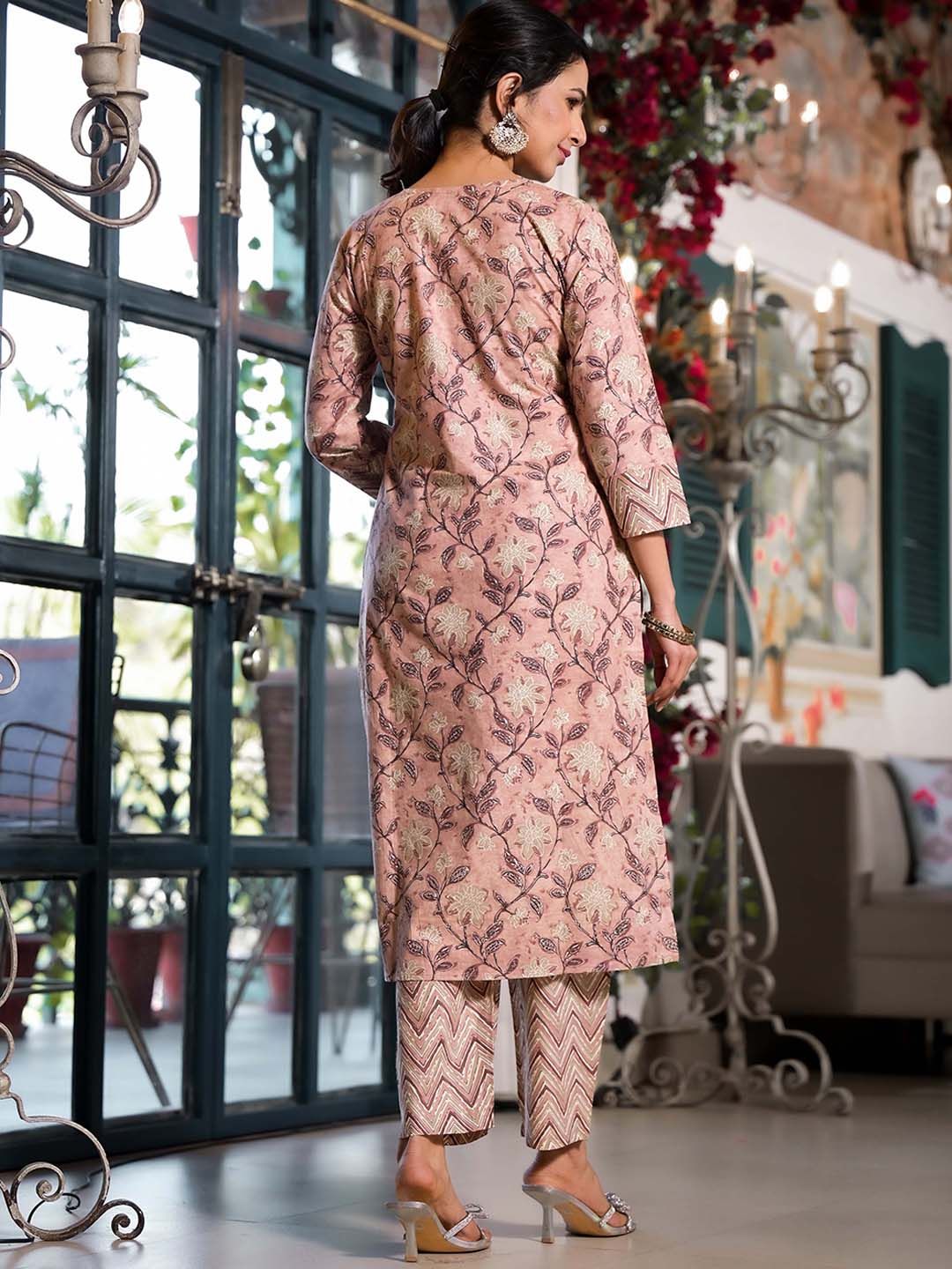 Dhiyona KL Floral Printed Regular Thread Work Pure Cotton Kurta with Trouser & Dupatta