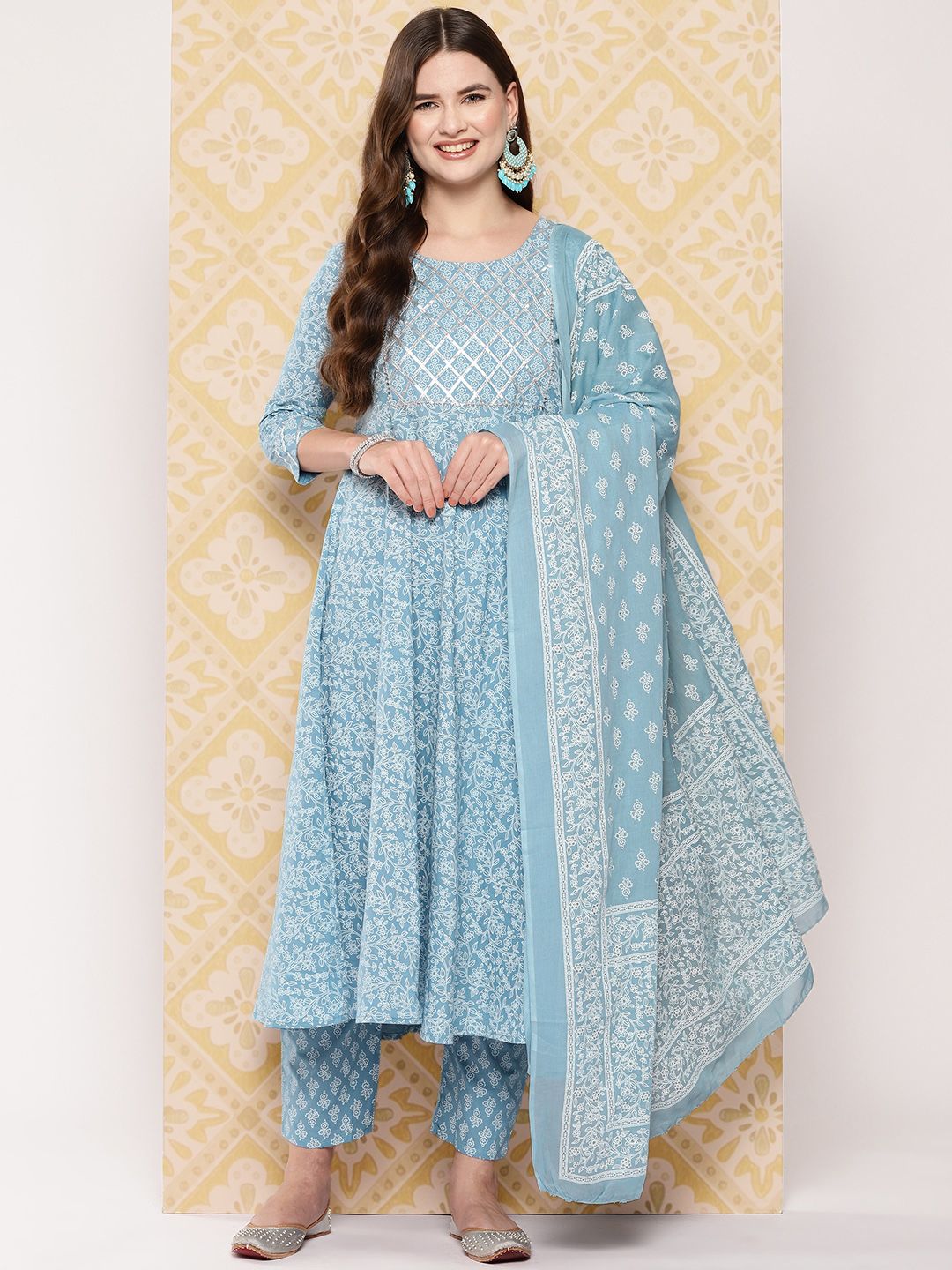 Dhiyona KL Women Ethnic Motifs Printed Regular Pure Cotton Kurta with Trousers & Dupatta