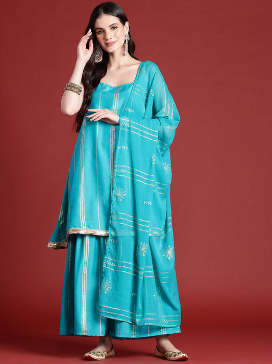 Dhiyona AN Ethnic Motifs Print Gotta Patti Kurta with Sharara & Dupatta