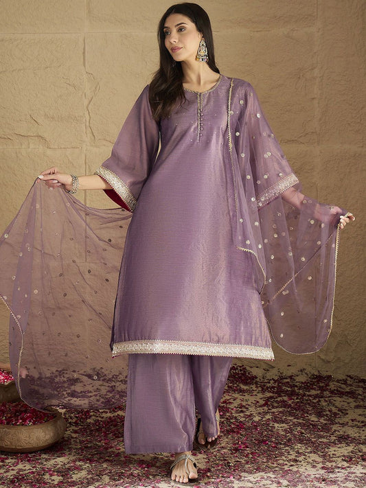 Dhiyona VA Women Regular Sequinned Kurta with Palazzos & With Dupatta