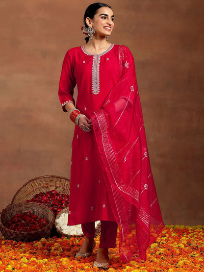 Women Floral Embroidered Regular Kurta with Trousers & With Dupatta