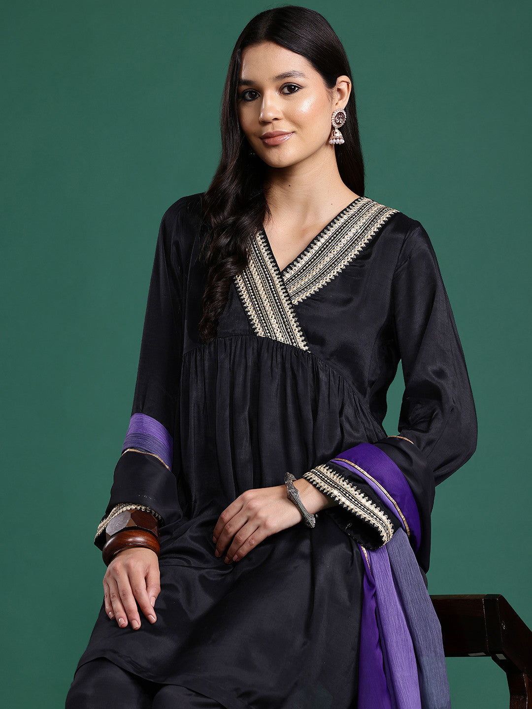 Embroidered Sequin Detail Kurta Set