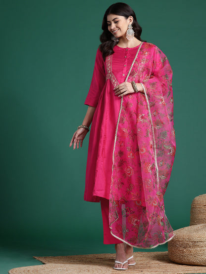 Panelled Sequined Kurta with Trousers & Dupatta
