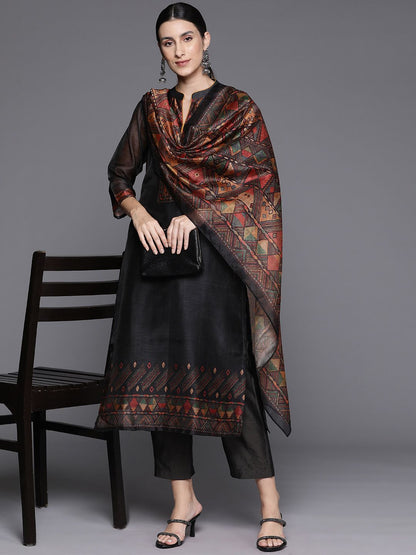 Dhiyona VA Women's Printed Regular Chanderi Silk Kurta with Trousers & Dupatta