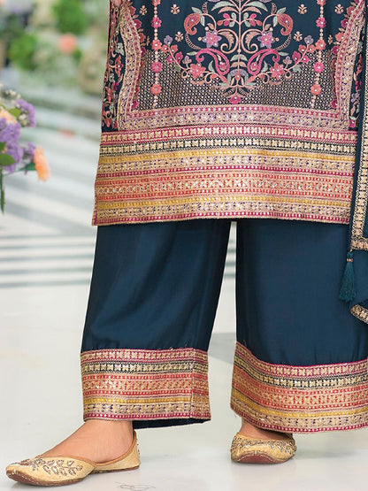 Dhiyona IE Women Ethnic Motifs Embroidered Regular Mirror Work Kurta with Palazzos & With Dupatta