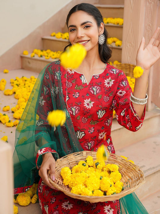 Dhiyona KL Floral Printed Kurta & Trousers With Dupatta