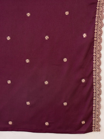 Dhiyona IE Floral Embroidered Sweetheart Neck Kurta With Sharara & Dupatta