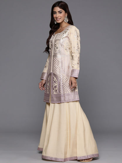 Dhiyona LL Floral Embroidered Zari Kurti with Palazzos & Dupatta