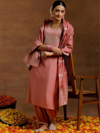 Women Floral Yoke Design Regular Kurta with Salwar & With Dupatta