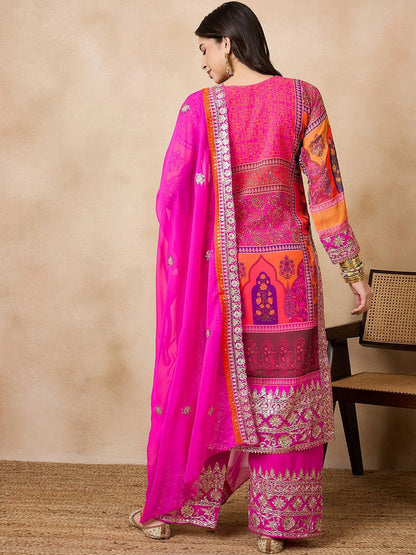 Dhiyona KL Ethnic Motifs Embroidered Beads and Stones Straight Kurta & Palazzos With Dupatta