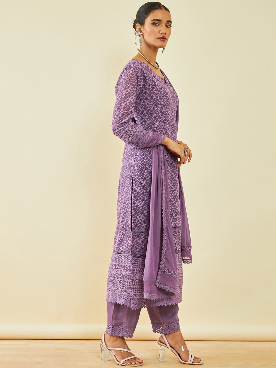 Dhiyona SO Women's Ethnic Motifs Embroidered Straight Kurta & Trousers With Dupatta