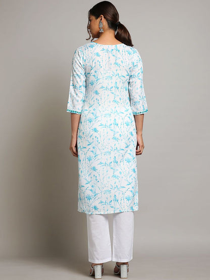 Dhiyona OD  Floral Printed Sequinned Linen Kurta with Trousers & Dupatta